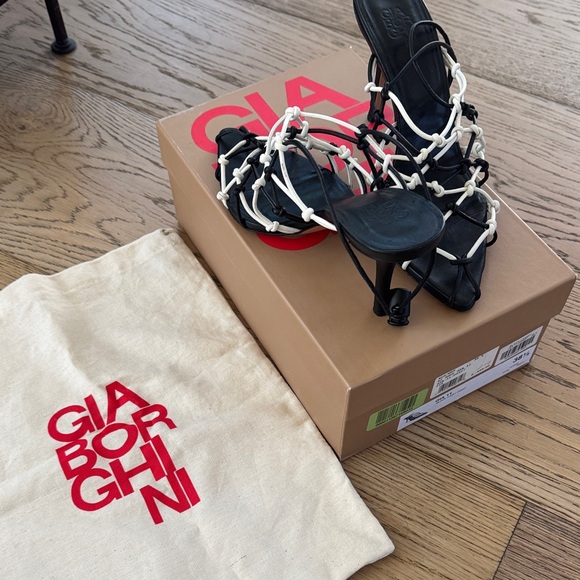 Gia Borghini Black and White Strappy Heels - Picture 1 of 4
